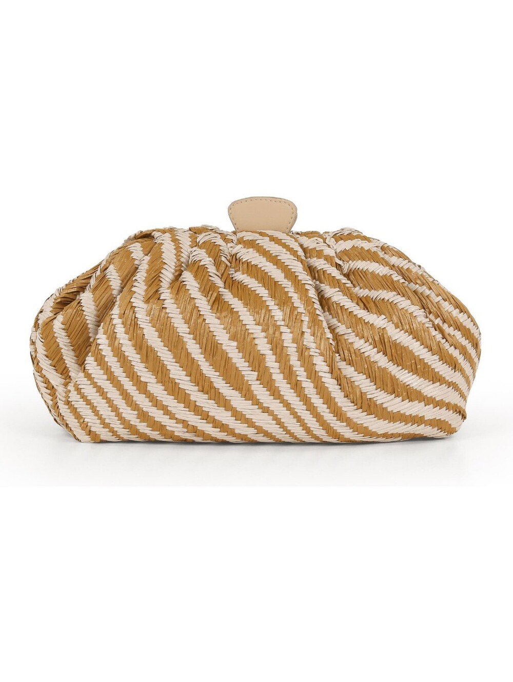 Badgley Mischka Jewel Tiger Raffia Pouch Clutch, One Size, Tan, Missing Chain